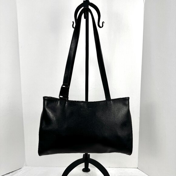 Apostrophe 13.5" Black Purse Structured Genuine Leather Gun Black Hardware Chic - Picture 1 of 16